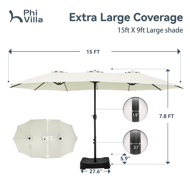 PHI VILLA 15ft Double-Sided Patio Extra Large Twin Umbrella