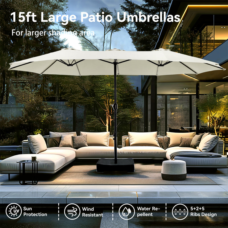 PHI VILLA 15ft Double-Sided Patio Extra Large Twin Umbrella