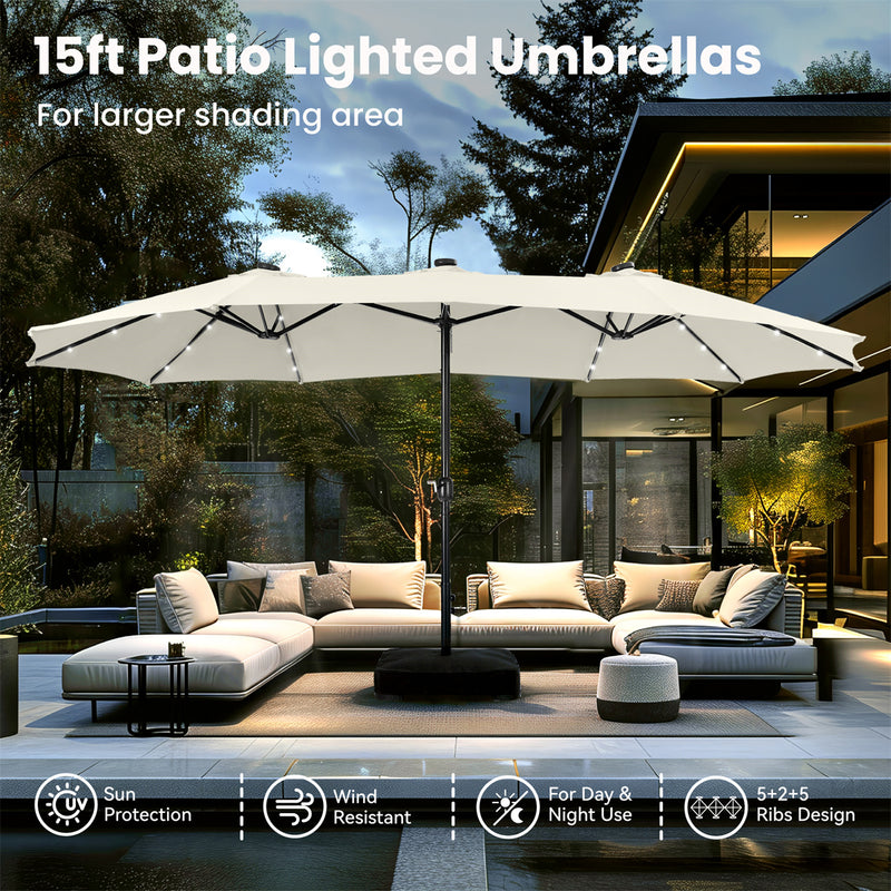 PHI VILLA 15ft 11-Color Double-Sided Patio Extra Large Umbrella With LED Lights