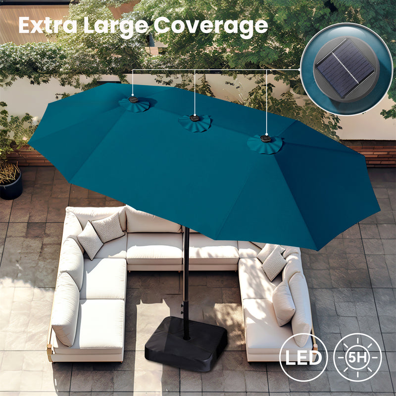 PHI VILLA 15ft 11-Color Double-Sided Patio Extra Large Umbrella With LED Lights