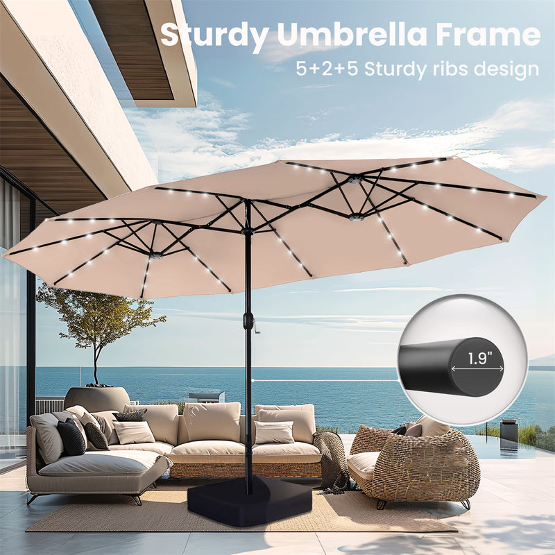 PHI VILLA 15ft 11-Color Double-Sided Patio Extra Large Umbrella With LED Lights