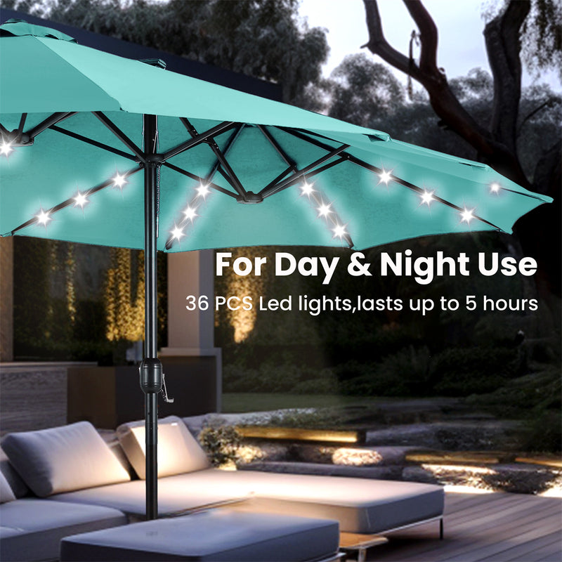 PHI VILLA 15ft Double-Sided Patio Extra Large Umbrella With LED Lights