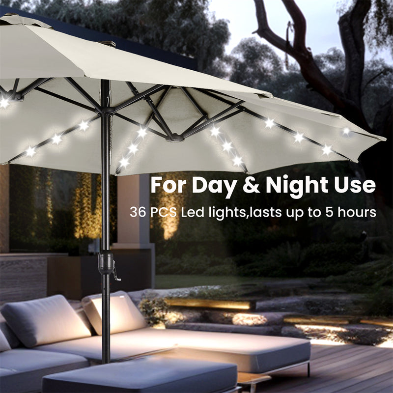 PHI VILLA 15ft Double-Sided Patio Extra Large Umbrella With LED Lights