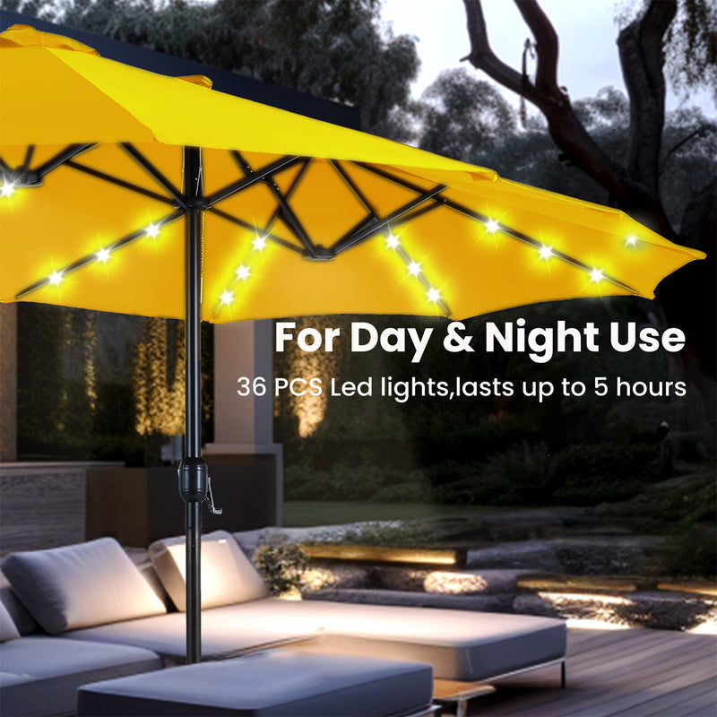 PHI VILLA 15ft 11-Color Double-Sided Patio Extra Large Umbrella With LED Lights