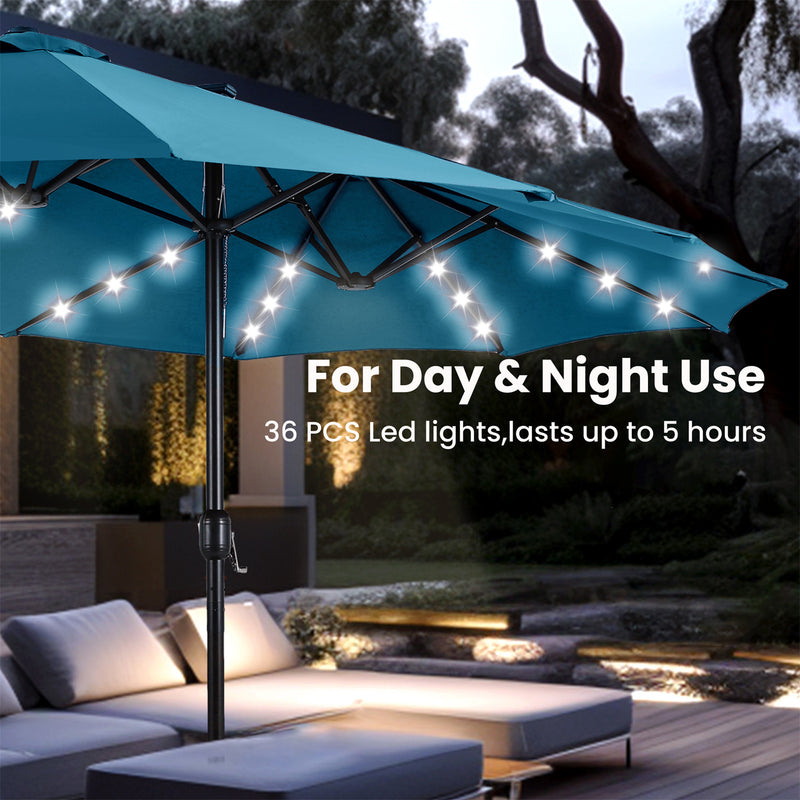 PHI VILLA 15ft 11-Color Double-Sided Patio Extra Large Umbrella With LED Lights