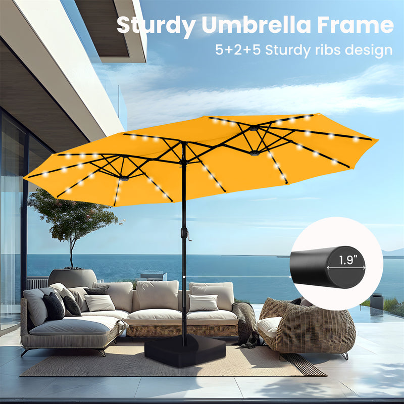 PHI VILLA 15ft 11-Color Double-Sided Patio Extra Large Umbrella With LED Lights