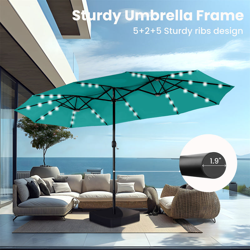 PHI VILLA 15ft Double-Sided Patio Extra Large Umbrella With LED Lights