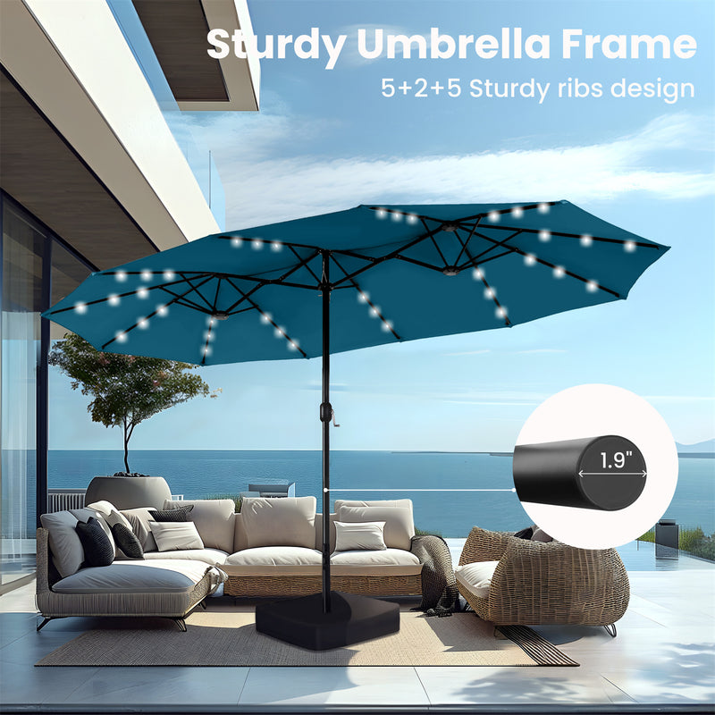 PHI VILLA 15ft Double-Sided Patio Extra Large Umbrella With LED Lights