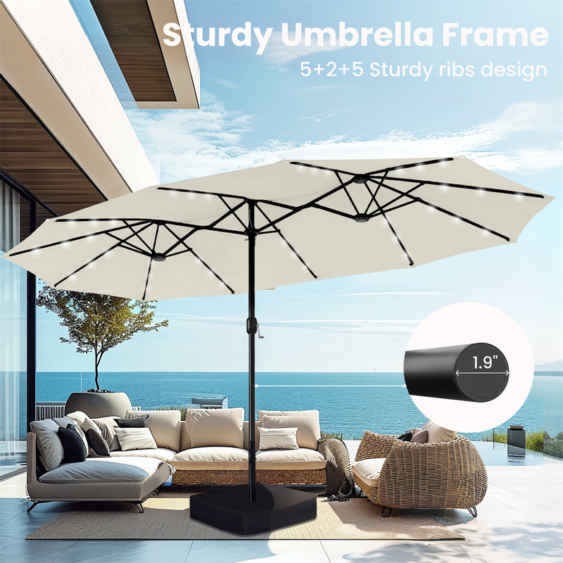 PHI VILLA 15ft Double-Sided Patio Extra Large Umbrella With LED Lights