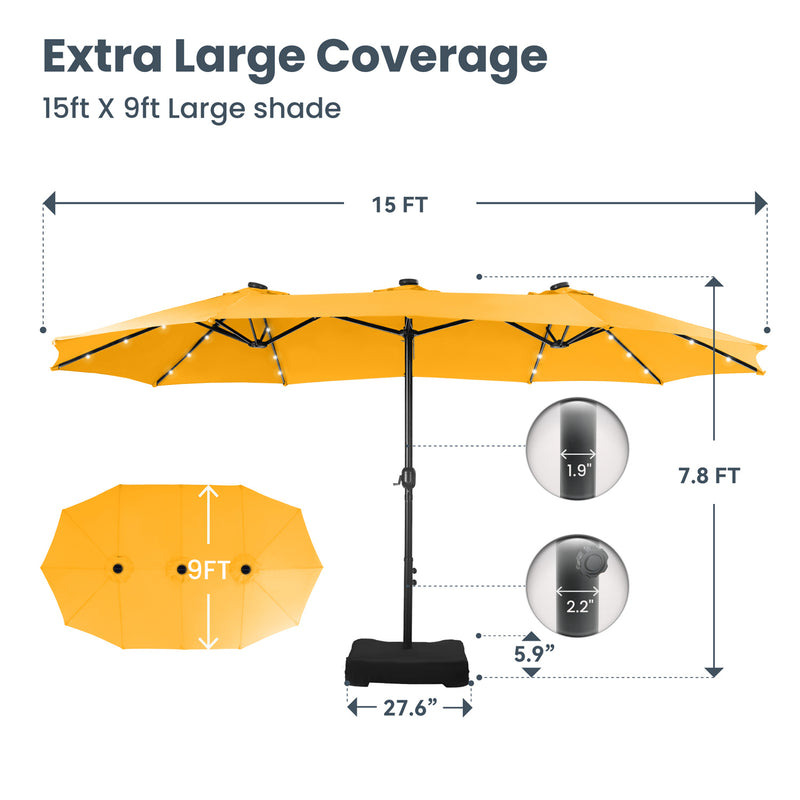 PHI VILLA 15ft 11-Color Double-Sided Patio Extra Large Umbrella With LED Lights