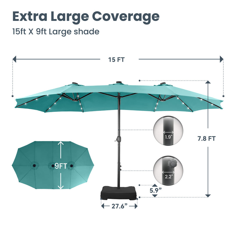 PHI VILLA 15ft 11-Color Double-Sided Patio Extra Large Umbrella With LED Lights