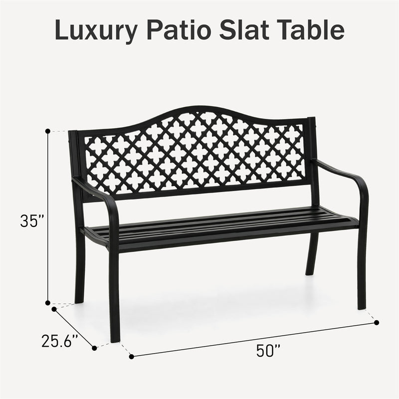 PHI VILLA 50 Inch Heavy Duty Outdoor Metal Garden Bench with Backrest and Armrest for Garden, Lawn, Yard, Outdoors