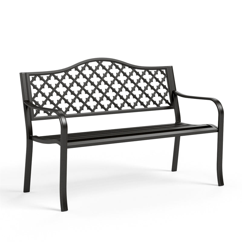 PHI VILLA 50 Inch Heavy Duty Outdoor Metal Garden Bench with Backrest and Armrest for Garden, Lawn, Yard, Outdoors