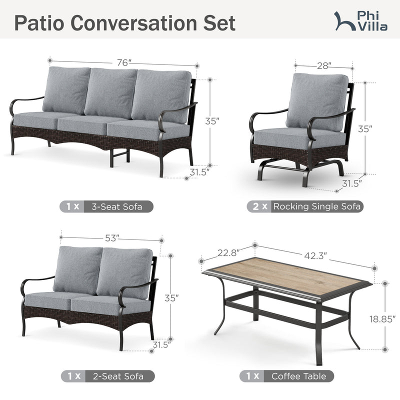 Phi Villa 7-Seater Wicker & Steel Outdoor Conversation  Sofa Sets With Loveseat