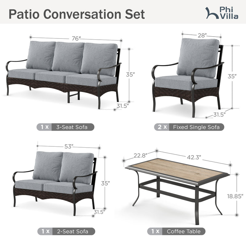 Phi Villa 7-Seater Wicker & Steel Outdoor Conversation  Sofa Sets With Loveseat