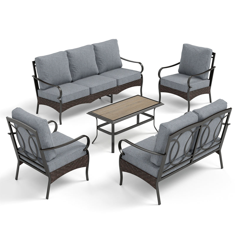 Phi Villa 7-Seater Wicker & Steel Outdoor Conversation  Sofa Sets With Loveseat