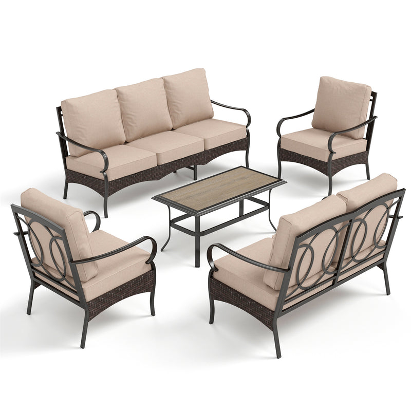 Phi Villa 7-Seater Wicker & Steel Outdoor Conversation  Sofa Sets With Loveseat