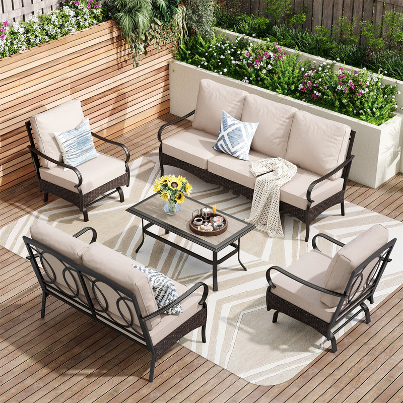 Phi Villa 7-Seater Wicker & Steel Outdoor Conversation  Sofa Sets With Loveseat