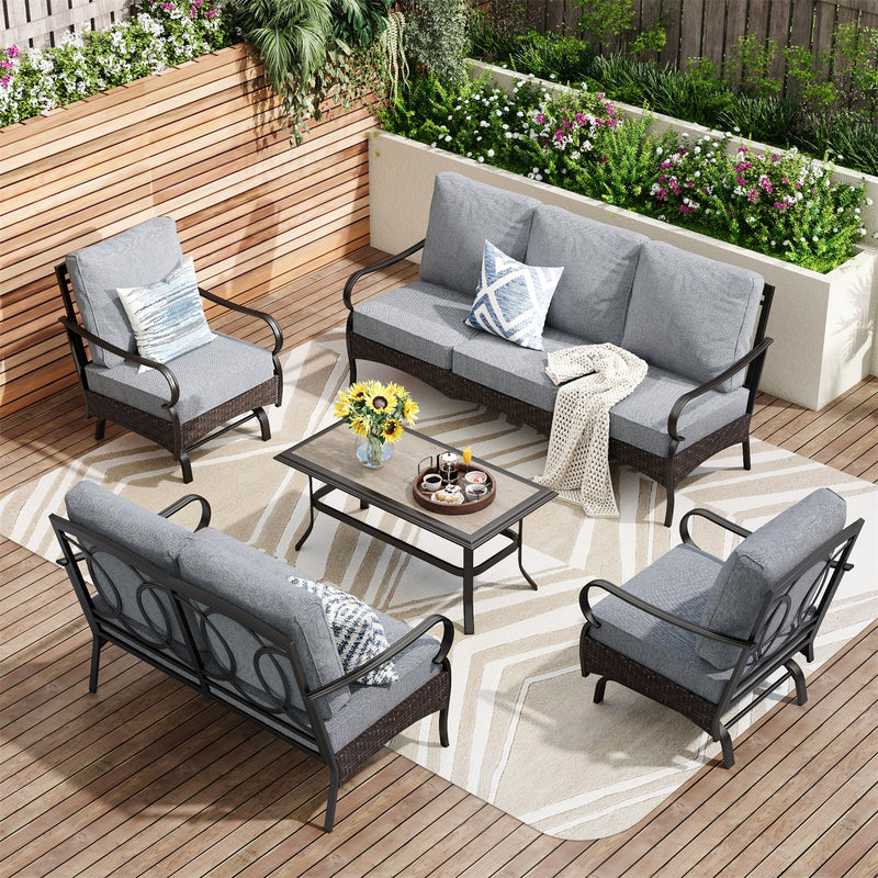 Phi Villa 7-Seater Wicker & Steel Outdoor Conversation  Sofa Sets With Loveseat