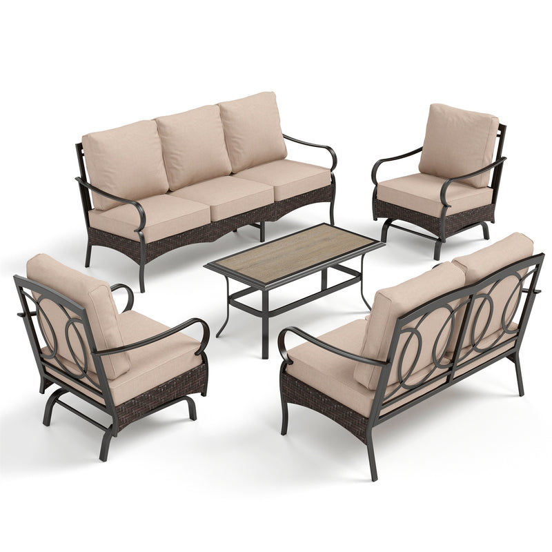 Phi Villa 7-Seater Wicker & Steel Outdoor Conversation  Sofa Sets With Loveseat