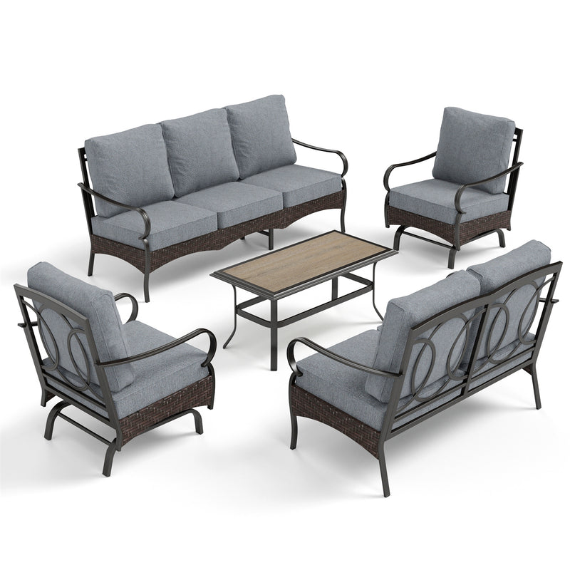 Phi Villa 7-Seater Wicker & Steel Outdoor Conversation  Sofa Sets With Loveseat