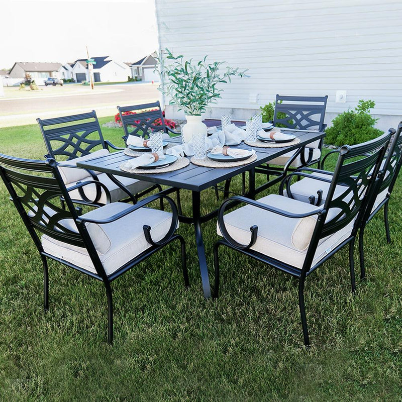 Phi Villa 7-Piece Patio Dining Set of Stylish Steel Chairs and Steel Rectangle Table