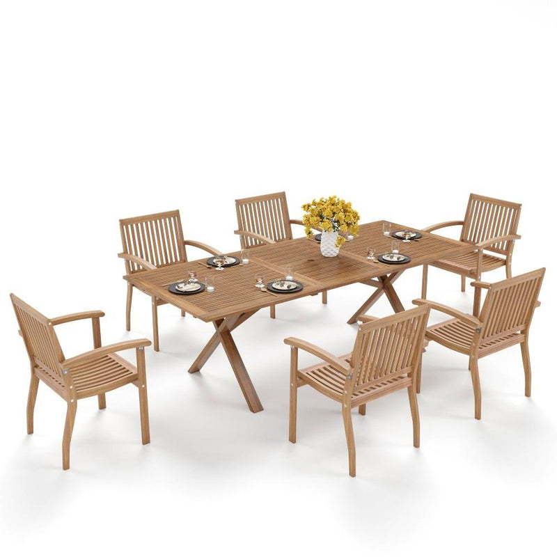 7-pcs vacation wooden outdoor dining set for deck