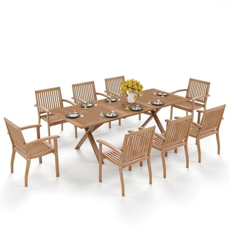 9-pcs vacation wooden outdoor dining set