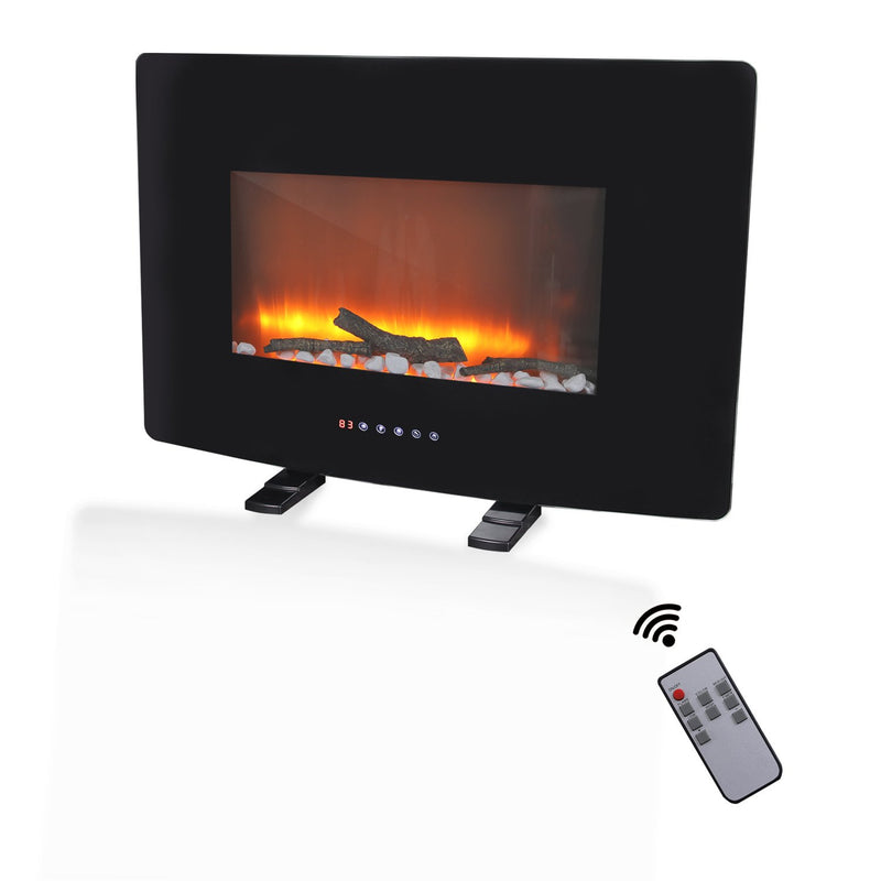 PHI VILLA 30 Inch Wall Mounted & Freestanding Curved Panel Remote Control Electric Fireplace