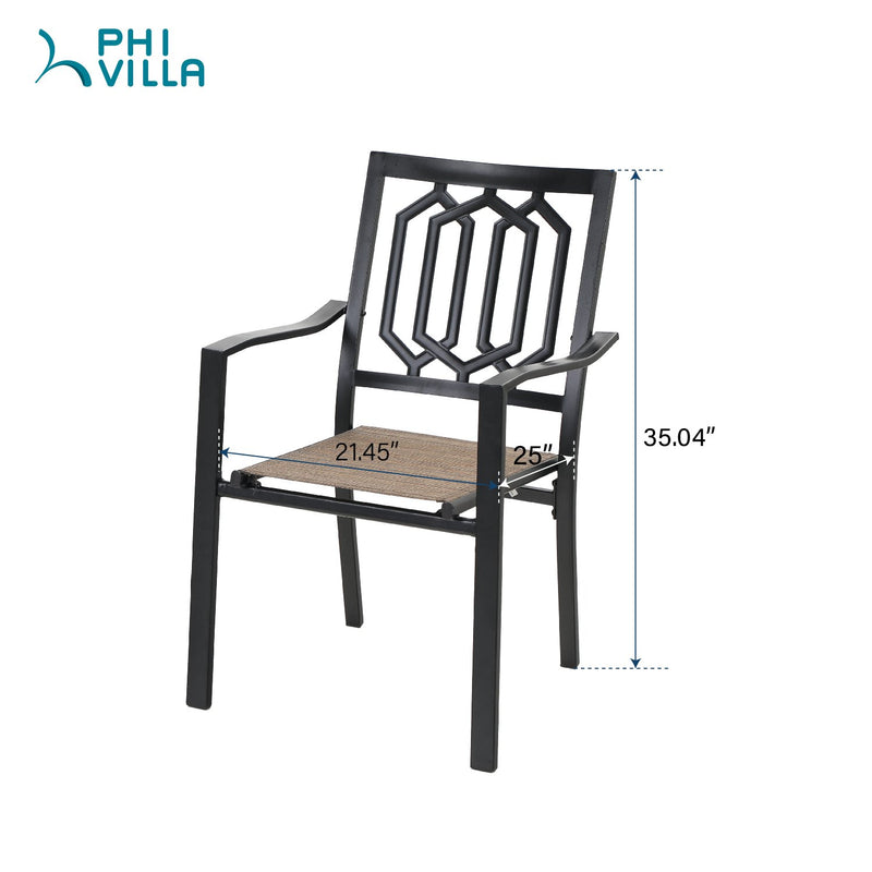 PHI VILLA 7-Piece Patio Dining Set With Steel Rectangle Table & 6 Steel Seat Dining Chairs