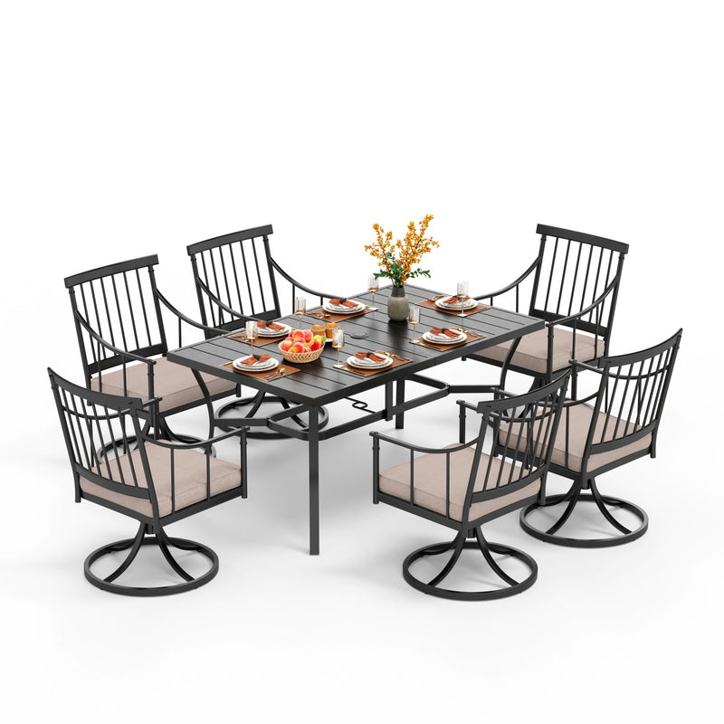 PHI VILLA 7-Piece Patio Dining Set with Farmhouse Style Swivel Chairs