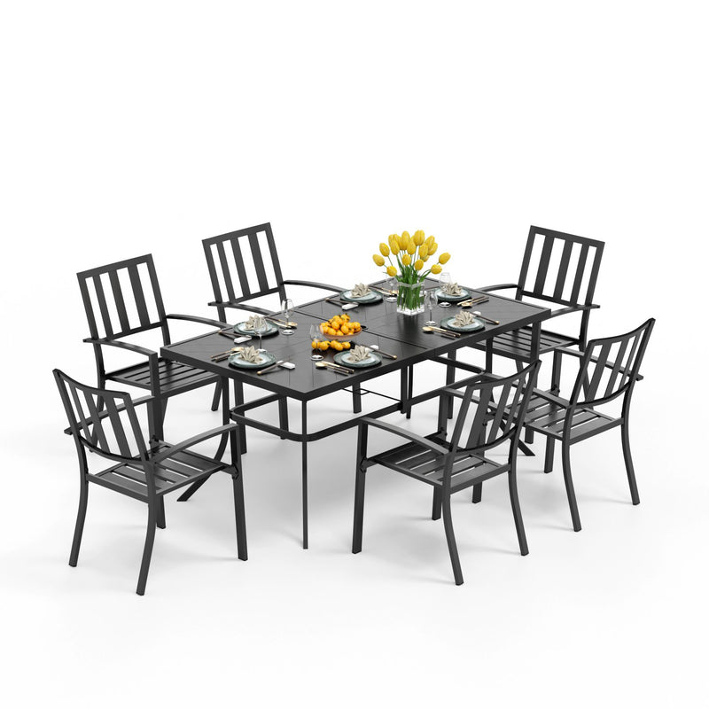 PHI VILLA 7-Piece Patio Dining Set 6 Stackable Chairs and Rectangle Table