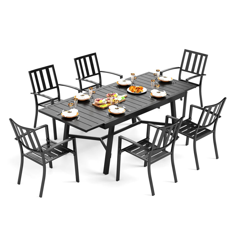 PHI VILLA 7-piece / 9-piece Patio Dining Sets Extendable Steel Table and Stackable Chairs