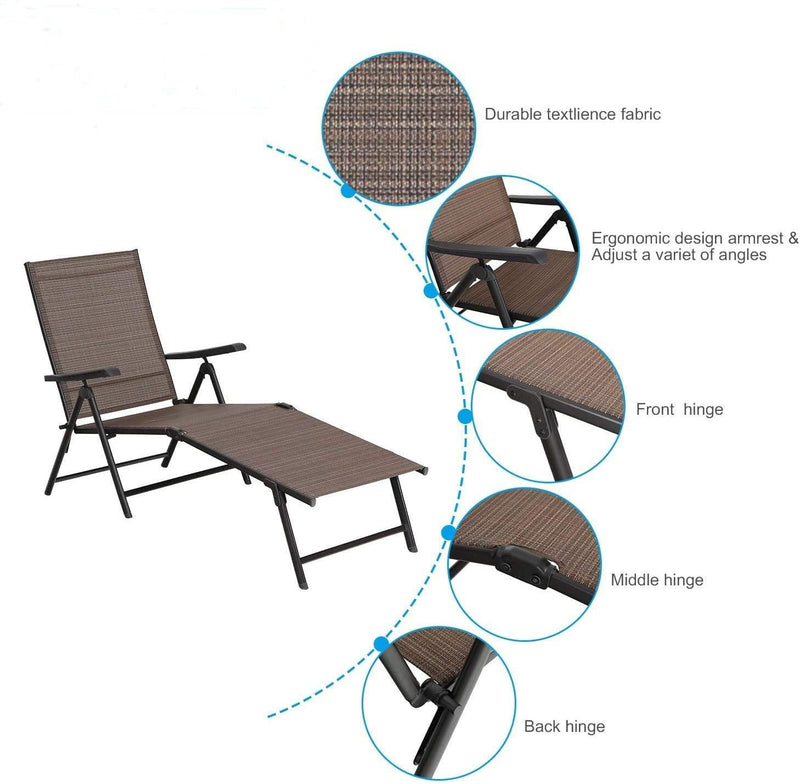 PHI VILLA 2-Piece Patio Adjustable Metal Folding Lounge Chair