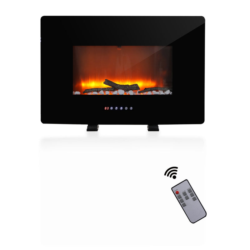 PHI VILLA 30 Inch Wall Mounted & Freestanding Curved Panel Remote Control Electric Fireplace
