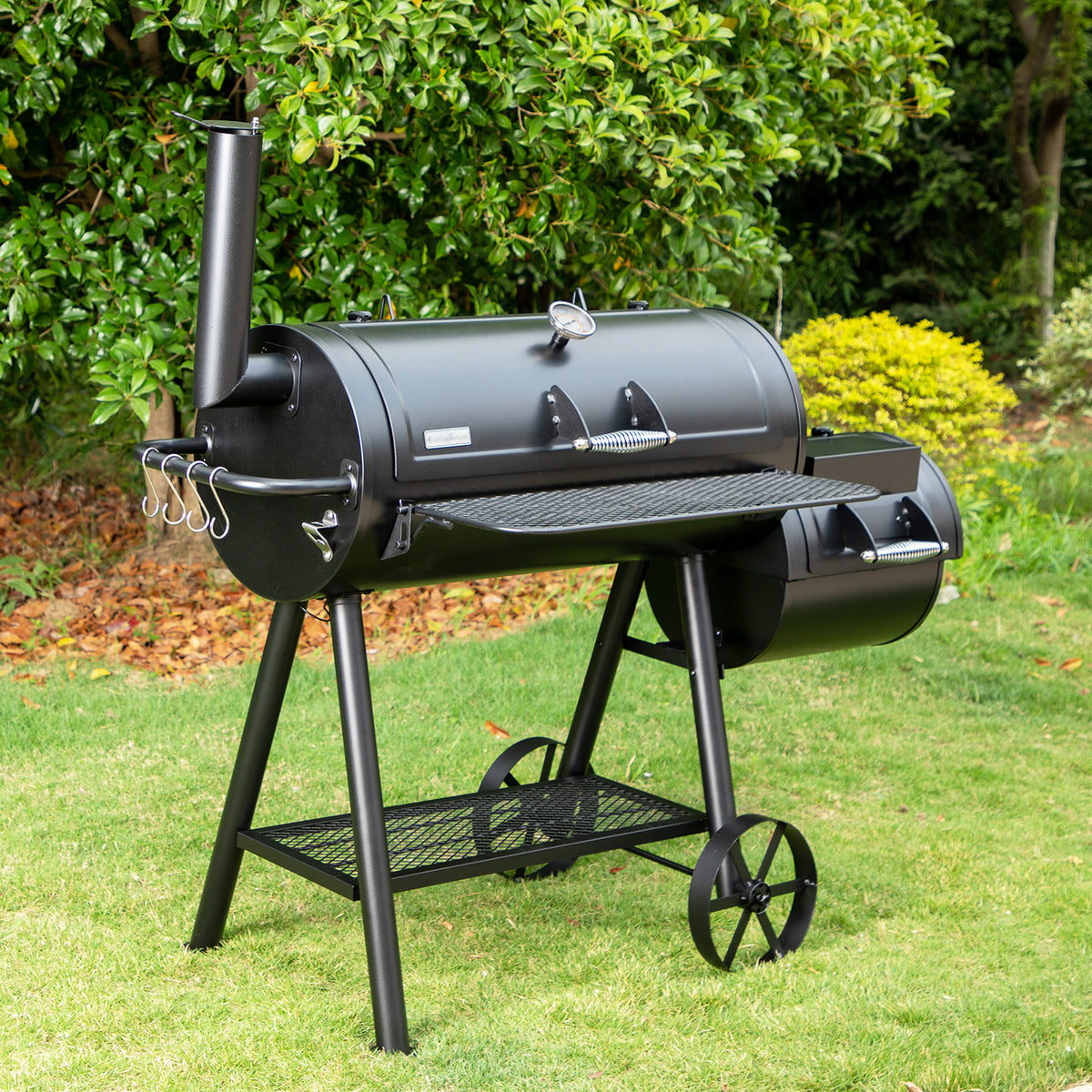 Captiva Designs 2 in 1 Charcoal Grill with Offset Smoker 941 Sq. in Cooking Space