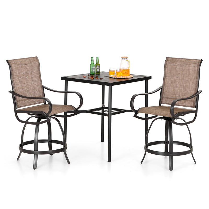 PHI VILLA 3-Piece Patio Bar Set With 2 Swivel Rattan Bar Stools & 1 Square Table