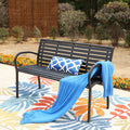 PHI VILLA Steel Frame Outdoor Bench With Wood Texture Print Porch Chair