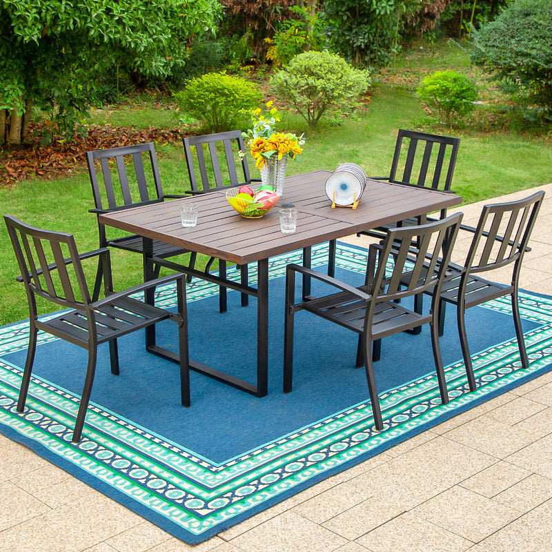 PHI VILLA 7-Piece Patio Dining Set 6 Stackable Chairs and Rectangle Table