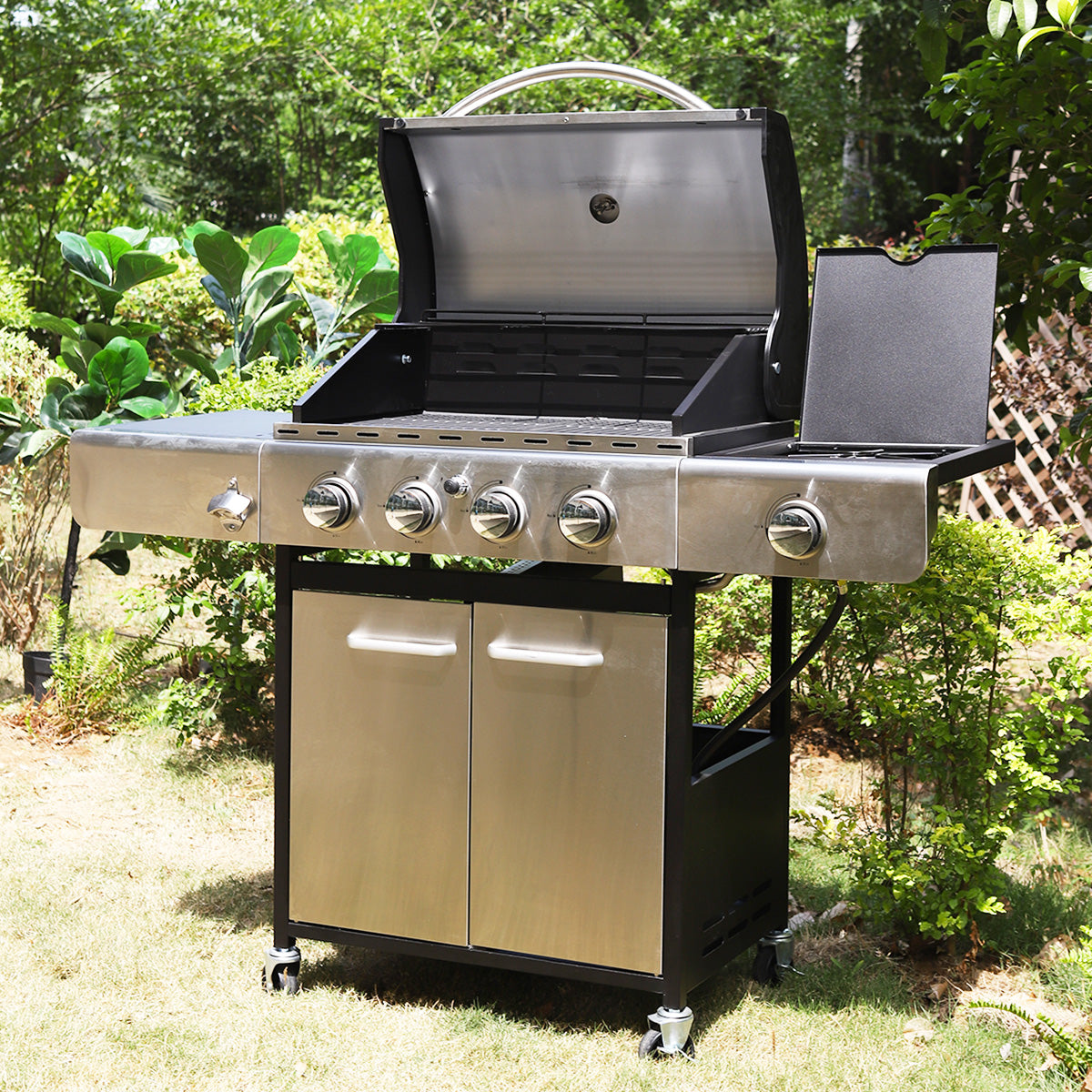 Patio Propane Gas Grill with 4 Burners A Side Burner Captiva Designs