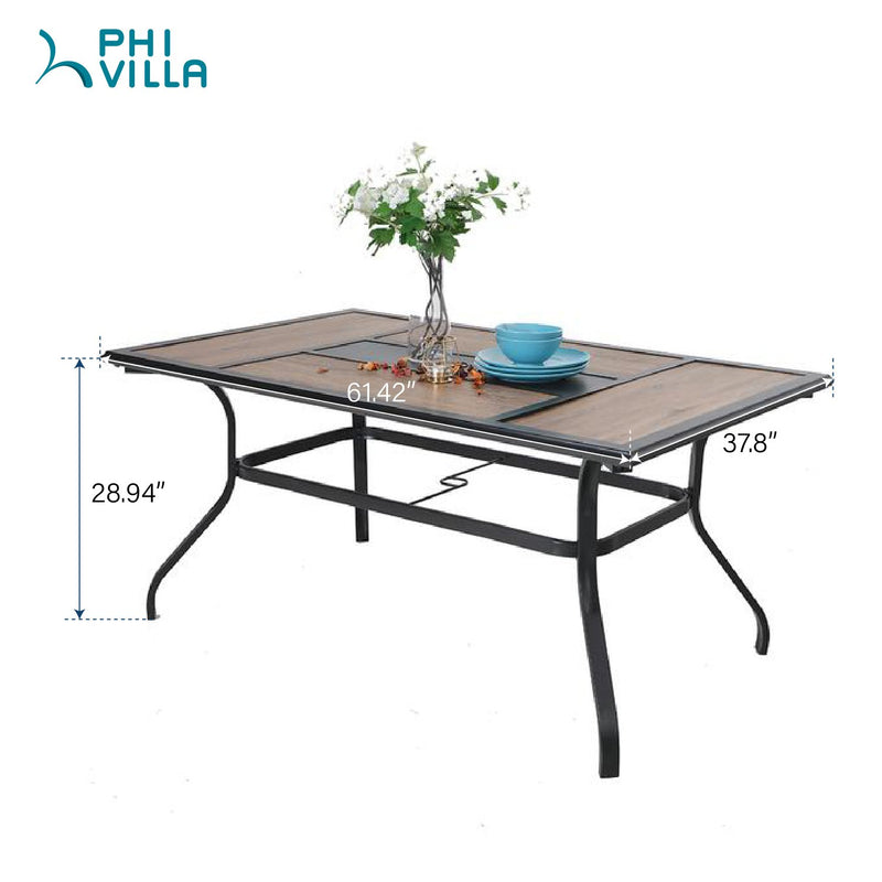 Phi Villa Wood-Look Rectangle Patio Dining Table with Umbrella Hole