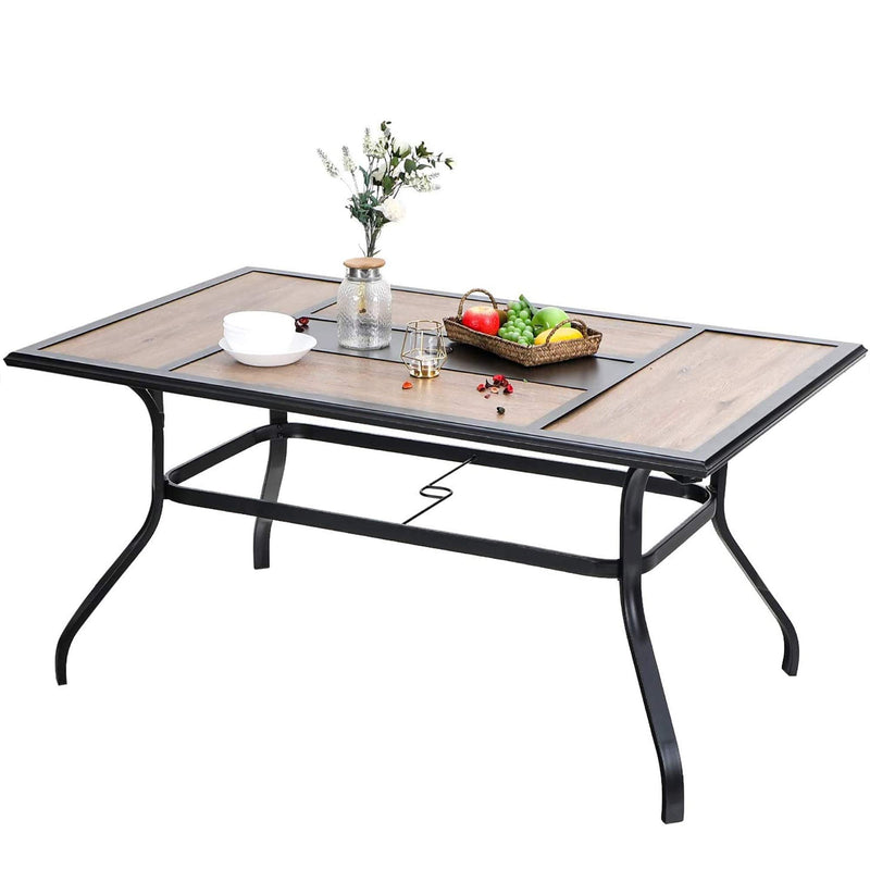 Phi Villa Wood-Look Rectangle Patio Dining Table with Umbrella Hole
